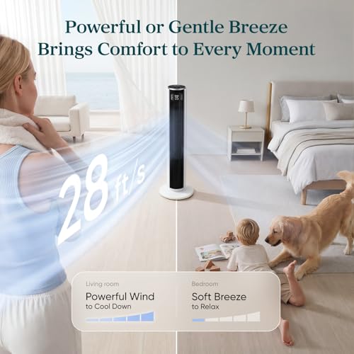 Levoit Tower Fan for Bedroom, 28ft/s Fans that Blow Cold Air, 28dB Quiet, view 3