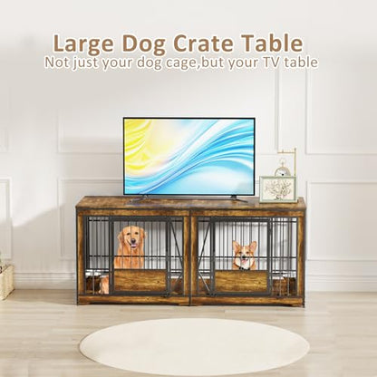 71 Inch Double Dog Crates Furniture for Large Dogs, view 7
