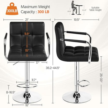 Bar Stools Set of 2, Swivel with Backs, Adjustable Height, Black, view 3