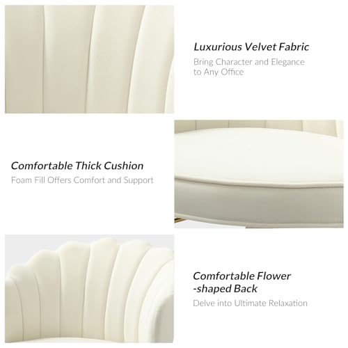Velvet Home Office Desk Chair with Gold Base, Ivory