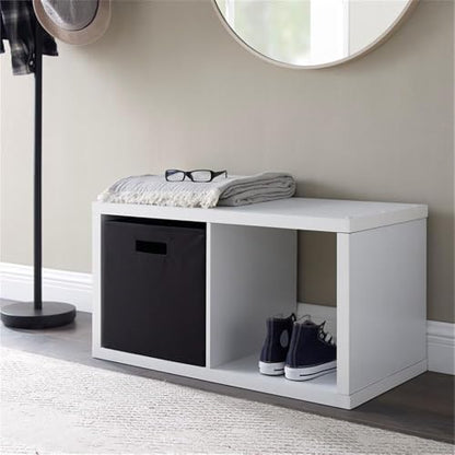 Riverbay Furniture Two Cubby Wood Storage Cabinet, White Finish, 30 in x 14.6 in x 16 in, Particleboard and Veneer, Horizontal or Vertical Use, Compact Design, Home or Office Storage Solution