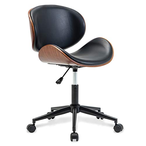 Mid Century Modern Shell Chair, Classic Tripod Design Walnut Plywood Faux Leather Upholstered Lounge Armless Chair for Living Room Reading Lounge,Black
