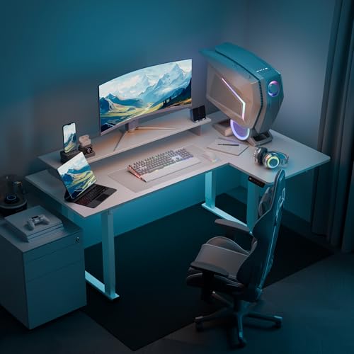 4 Legs L-Shaped Standing Desk, Large 71x43 Inches Electric Adjustable Height Desks with Splice Board, Stand Up Desk Home Office Computer Workstation, White