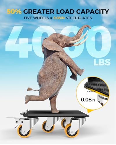 Furniture Dolly, Furniture Movers with 5 Wheels,Carbon Steel Panel Heavy Duty Dolly, Furniture Lifter with 360° Rotatable Silent Rubber Universal Wheels, Max Load 4000LBS(6.9x6.9 in)