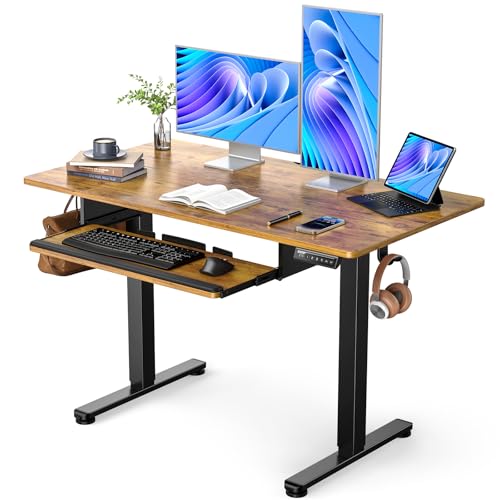 Electric Standing Desk with Full Size Keyboard Tray, Adjustable Height Sit Stand Up Desk, Home Office Desk Computer Workstation, 48x24 Inches, Vintage Brown