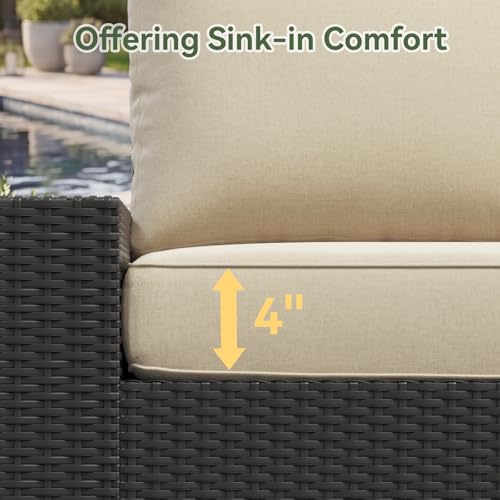 10-Piece Patio Furniture Set with 44” Fire Pit Table, Widen Armrests Wicker Rattan Outdoor Sectional Sofa with Swivel Chairs, Outdoor Patio Furniture Set with Thick Cushions & Ottoman, Beige