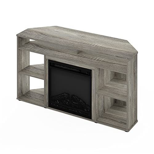 Jensen Corner TV Stand with Fireplace for TV up to 55 Inches, French Oak Grey