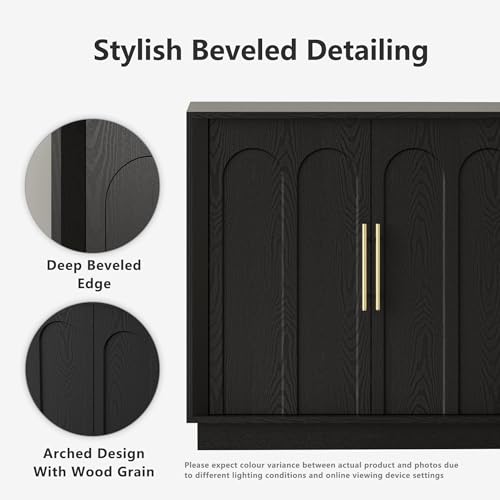 67" Sideboard Buffet Cabinet with Storage, Arched Doors, Black, view 4