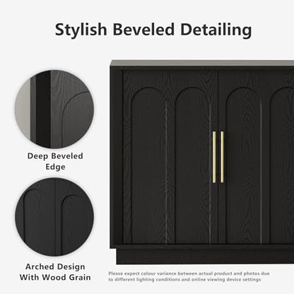 67" Sideboard Buffet Cabinet with Storage, Arched Doors, Black, view 4