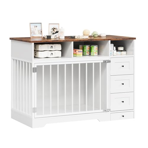 Farmhouse Dog Kennel with Bowl & Drawers Heavy Duty Dog Crate Furniture, view 7