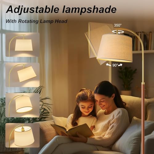 62.5" Gold Floor Lamp for Living Room Dimmable Standing Lamp with Remote, view 6