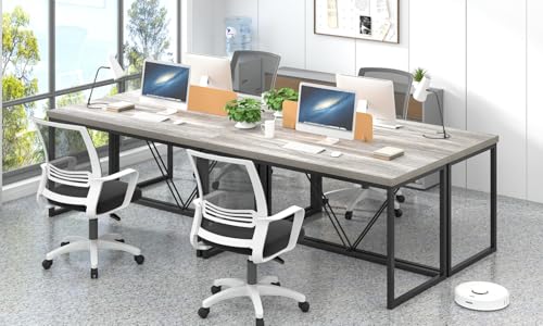 Modern Home Office Desk, Industrial Vintage Computer Desk, Rustic Wood and Metal Study Writing Table, Simple Work Gaming PC Desks for Bedroom Living Room, Light Grey 53 Inch