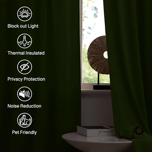 Moss Green Christmas Velvet Curtains 72 inches Long 2 Panels Set, Solid Thick Room Darkening Window Drapes Privacy Protect Thermal Insulated for Living/Dining Room, W52 x L72