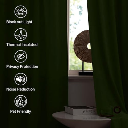 Moss Green Christmas Velvet Curtains 72 inches Long 2 Panels Set, Solid Thick Room Darkening Window Drapes Privacy Protect Thermal Insulated for Living/Dining Room, W52 x L72