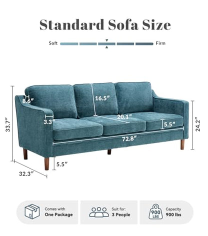 80" Chenille Sofa, 3 Seater Couch, Mid Century Modern Couches with Solid Wood Legs for Living Room Bedroom