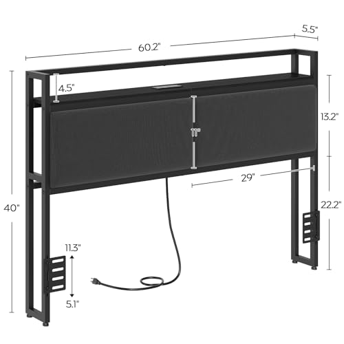 Queen Headboard Only with Storage, Upholstered Head Board with Charging Station, view 3