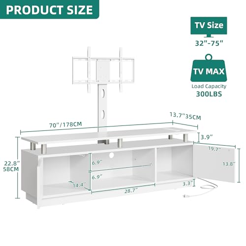 Modern TV Stand with Mount, Media Console with LED Light, White, view 3