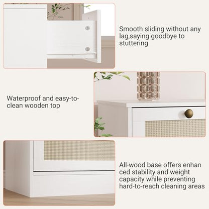 12 Drawer Wooden Dresser for Bedroom, Rattan Chest of Drawers for Closet, Living Room, Hallway, 61 Inch Wood Wide TV Stand Dressers for 65 Inch TV, Modern Dresser for Adult Room