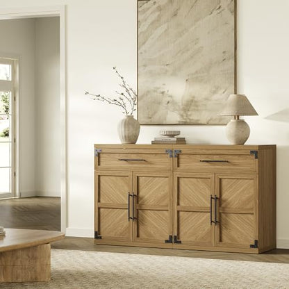 Buffet Cabinet with Drawer - Modern Sideboard Cabinet with Storage, Wide Credenza Storage Cabinet with Handle and Door, Sideboard Buffet Cabinets (1, Oak Brown)