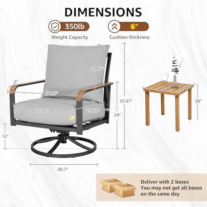 Outdoor Bistro Set,3 Piece Swivel Glider Rocking Chairs Patio Conversation Furniture Set with 2 Rockers,Metal Table,6" Thick Cushions for Backyard, Porch,Balcony,350lbs