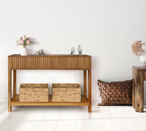 Fluted Console Table with Storage, 48" Long Entryway Slim Sofa Table Behind Couch Entry Tables, Narrow Wood Hallway Modern Living Room Couch Foyer Entrance Tables Brown