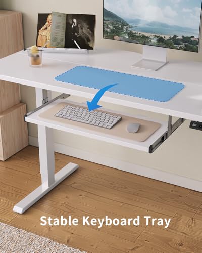 Standing Desk with Keyboard Tray, 48 x 24 Inch Adjustable Height Sit Stand Desk with Memory Presets for Home Office, Ergonomic Computer Workstation, White