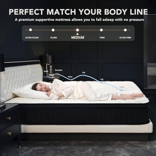 12 Inch Queen Size Mattresses, Memory Foam Hybrid Mattress in a Box with Independent Spring, Soft and Comfortable, Pressure Relief, CertiPUR-US Certified, Medium