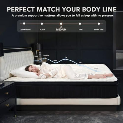 12 Inch Queen Size Mattresses, Memory Foam Hybrid Mattress in a Box with Independent Spring, Soft and Comfortable, Pressure Relief, CertiPUR-US Certified, Medium