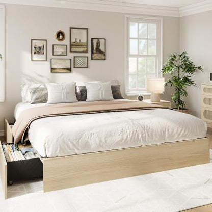 King Bed Frame with 2 Storage Drawers,Wooden Floor Bed Frame, view 4
