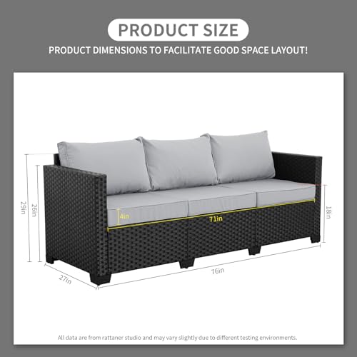 Outdoor Furniture Outdoor Couch Patio Furniture 3-seat Sofa Deep Seat High Backrest with Waterproof Cover and Anti-Slip Cushions, Light Grey