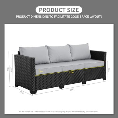 Outdoor Furniture Outdoor Couch Patio Furniture 3-seat Sofa Deep Seat High Backrest with Waterproof Cover and Anti-Slip Cushions, Light Grey