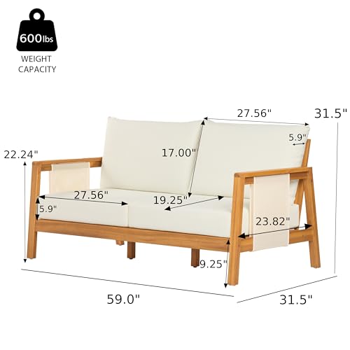 Crew Acacia Wood Outdoor Loveseat and Coffee Table Set, view 3