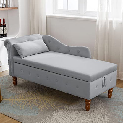 Majnesvon Velvet Chaise Lounge with Storage, Classic Style with Pillow, view 4