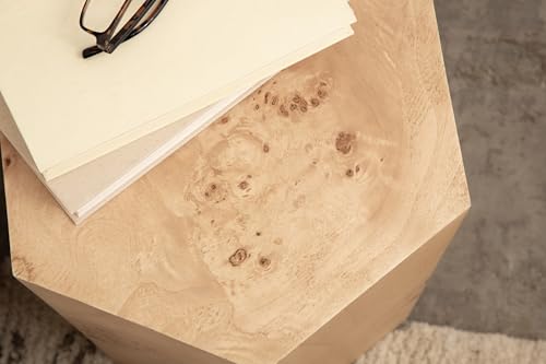 Berkett Hexagon Burlwood Side Table, 14 x 12 x 19, Natural Wood, Transitional End Table for Use as Burlwood Nightstand, Living Room Pedestal Table, or Dorm Room Vanity Stool
