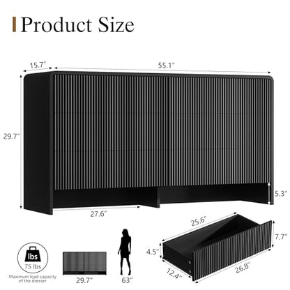Black 6 Drawer Dresser for Bedroom, 55.1" Wide Chest of Drawers, view 3
