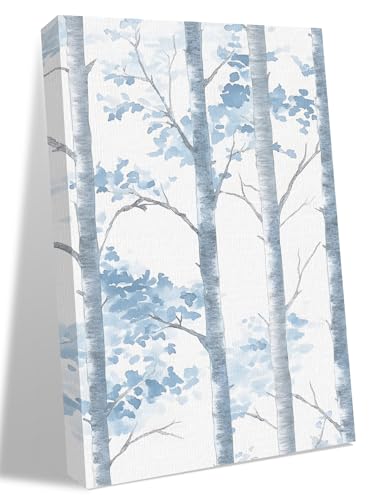 NuYeBiofx Watercolor Blue Gray Tree Branch Canvas Wall Art Prints,40"x28" Framed Picture Artwork Retro Forest Leaves Foliage Printed Canvas Oil Painting for Living Room Bedroom Office,Ready to Hang