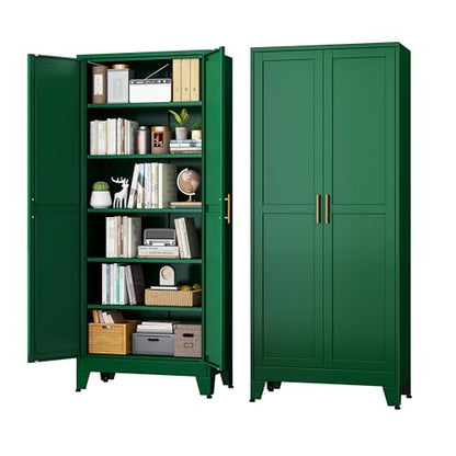 Green Metal Storage Cabinet,75" Steel Cabinets for Home Office | Kitchen Pantry Storage Cabinet with Doors and 5 Adjustable Shelves, Tool Cabinets, for Office, Home, Garage, School