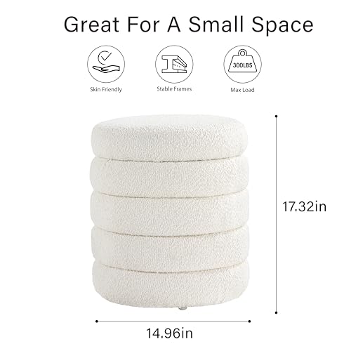 Modern Round Ottoman with Soft Padded Seat, Storage Vanity Chairs for Makeup, Upholstered Footrest Stool Ottoman Foot Stool for Living Room, Bedroom