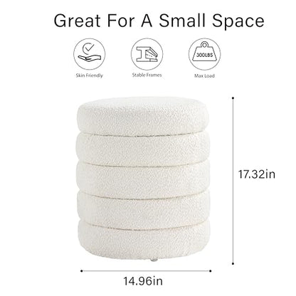 Modern Round Ottoman with Soft Padded Seat, Storage Vanity Chairs for Makeup, Upholstered Footrest Stool Ottoman Foot Stool for Living Room, Bedroom