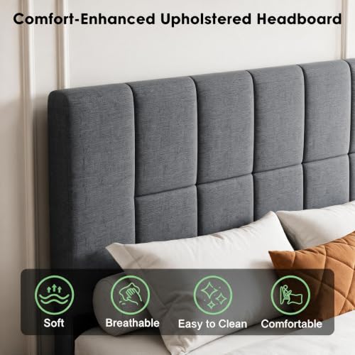 Queen Bed Frame with 2 Storage Drawers & Upholstered Adjustable Headboard, view 8