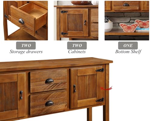 Solid Wood Sideboard Buffet Cabinet with Storage Drawers and Shelf, view 5