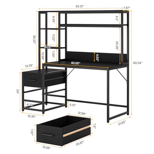 55 Inch Computer Desk with 2 Drawers and Storage Shelves, view 3