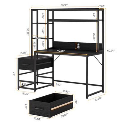 55 Inch Computer Desk with 2 Drawers and Storage Shelves, view 3
