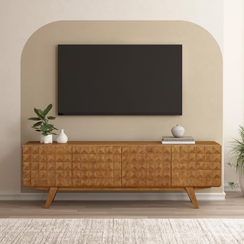 Sapa Mid-Century Modern Solid Wood TV Stand 4-Door Media Console with Carved, view 2