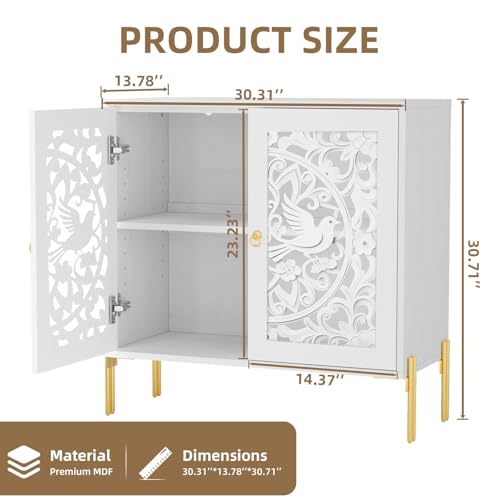 2 Doors Accent Cabinet with Hollow-Carved Bird Floral Pattern, view 3