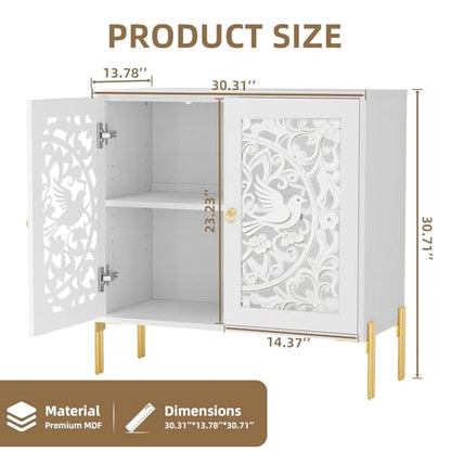 2 Doors Accent Cabinet with Hollow-Carved Bird Floral Pattern, view 3