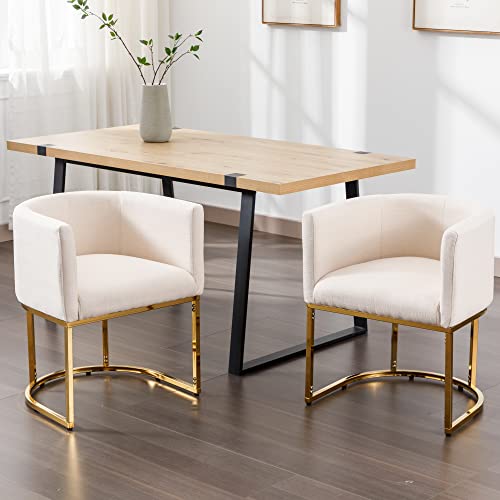 Linen Fabric Dining Chairs Set of 4 Modern Barrel Arm Chairs with Golden Frame, Upholstered Kitchen Chairs 18.5" Wide Accent Chairs for Living Room Dining Room Restaurant, Cream