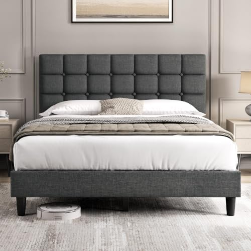 Yaheetech Queen Size Upholstered Tufted Bed Frame with Headboard, view 2
