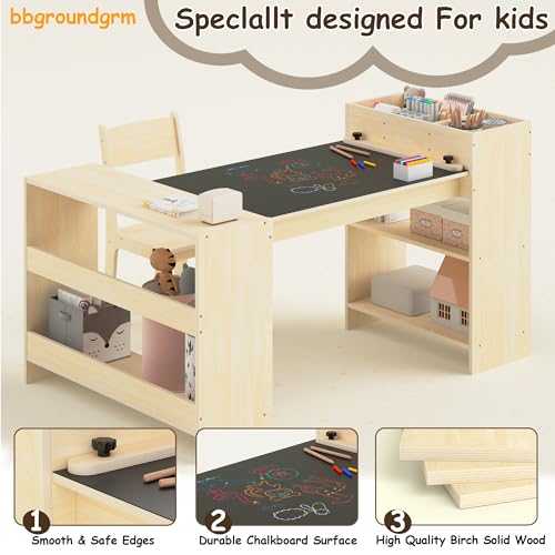 Kids Art Table and 1 Chairs Set, Kids Craft Table with Storage, view 5