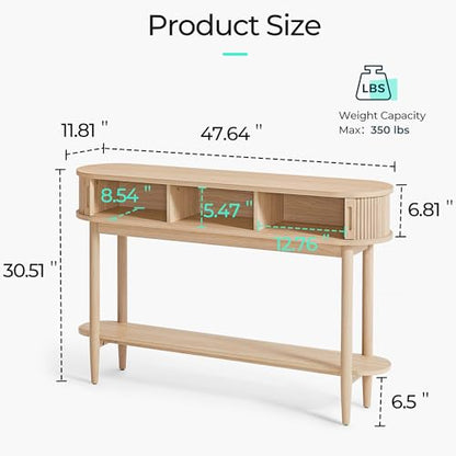 Fluted Console Table, Mid-Century Modern Entryway Cabinet with Sliding Tambour Doors, Narrow Long Sofa Table, Behind-The-Couch Table for Living Room, Hallway (Light Oak)
